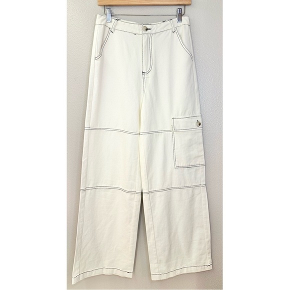 NWT Emory Park Bohme Ivory High Waisted Cargo Wide Leg Pants - Picture 8 of 8